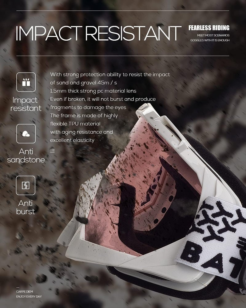 BATFOX Dirt Bike ATV Goggles Motorcycle Gear Riding Motocross Dirtbike 4-Wheeler MX DH Accessories Goggles Glasses for Men Women Youth UV400 Protection Dust-proof Anti-Slip Strap - Image 4